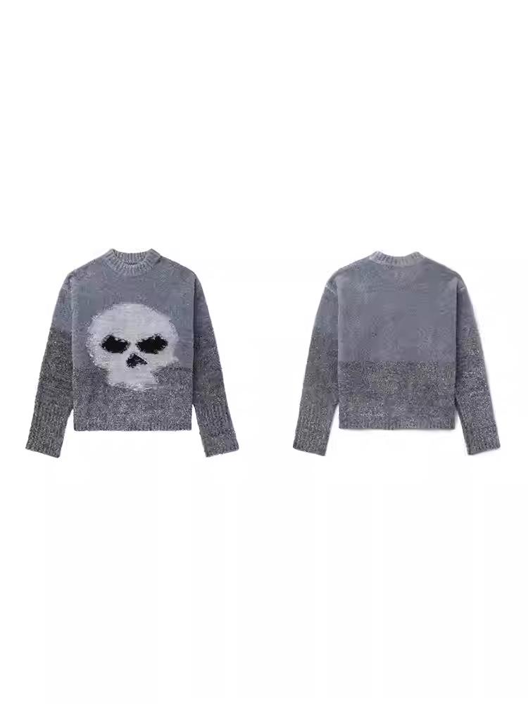 

ERL VWT Gray Gradient Skull Jacquard Glitter Knit Contrast Round Neck Long Sleeve Sweater Large сірий колір