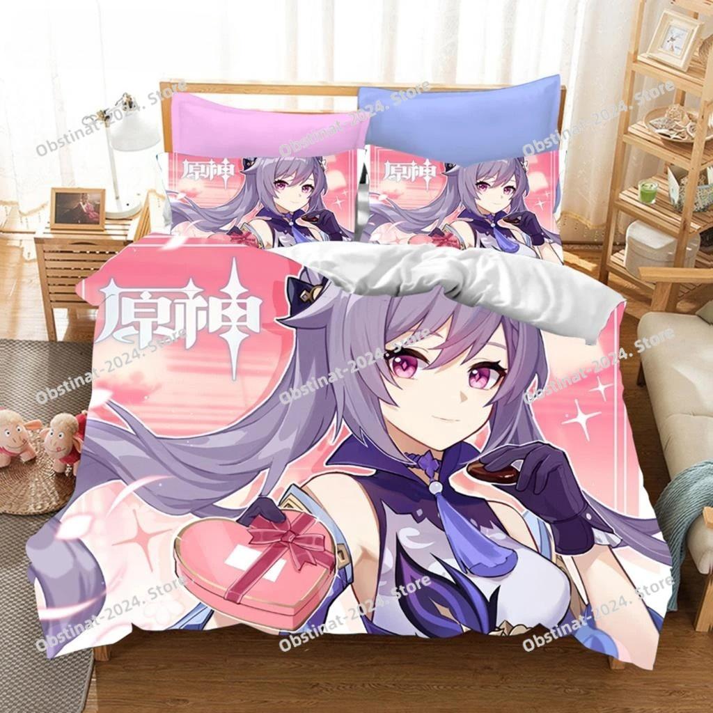3D Game Genshin Impact Beding Sets Keqing Xiao Soft Duvet Cover Set 3 Pieces Young Boys Adult Peoples Single Ful Quen King-Sized Dimensionsd Dimension