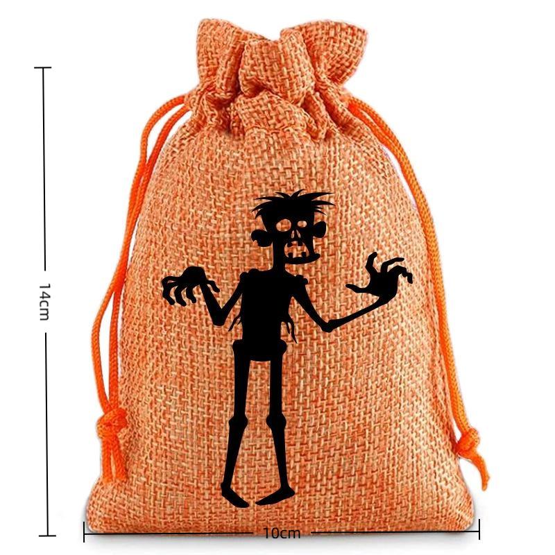 8/12Pcs 2025 New Halloween Gift Bags Children'S Trick-Or-Treat Candy Bags Pumpkin Bags Flannel Drawstring Candy Bags 10X12Cm