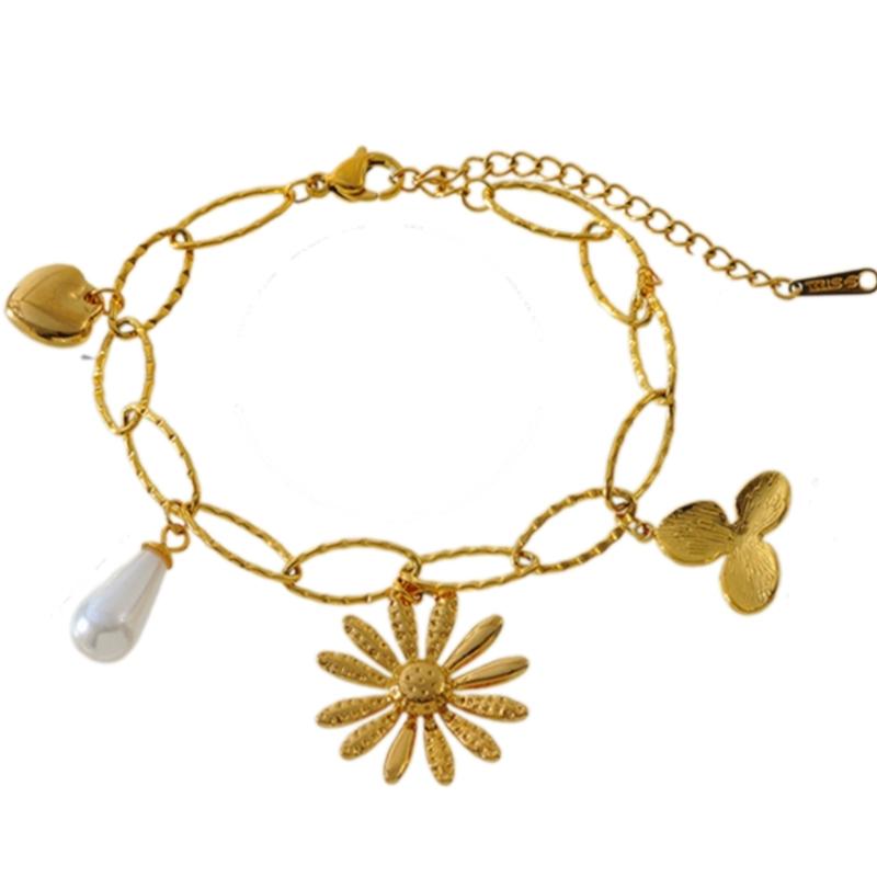 Stylish Multi Charm Bracelet Multi Pendant Bracelet with Flower and Heart Details Elegant Wrist Chain Jewelry