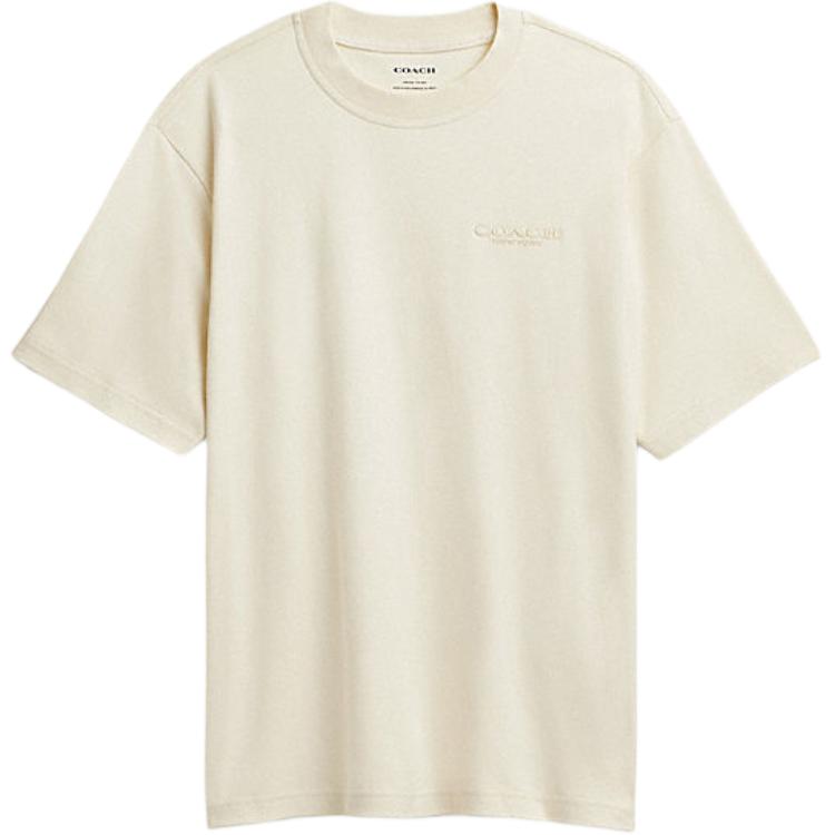 Coach FW24 Solid Color Round Neck Pullover Short Sleeve T-Shirt Men Tops Cream CU383-CRM