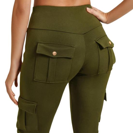 Yousheng Women High Waist Cargo Leggings with Pockets Tummy Control Hip Lifting Yoga Workout Tight Pants Stretch Body Shaping Skinny Trousers