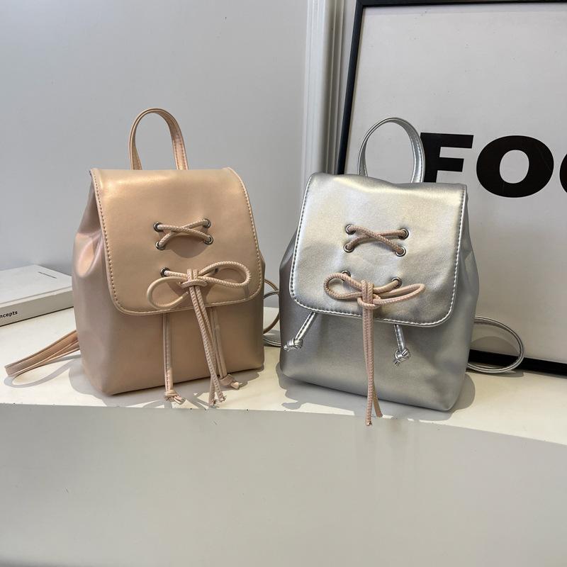 Bow double shoulder small bag women's new trendy fashion backpack cute portable shoulder bag schoolbag