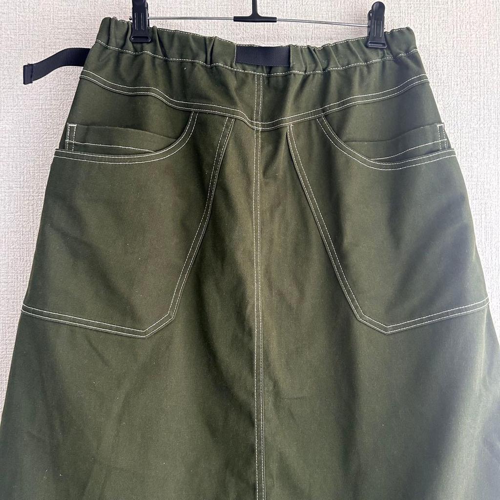 Used Workman khaki long skirt with webbing belt, outdoor, L