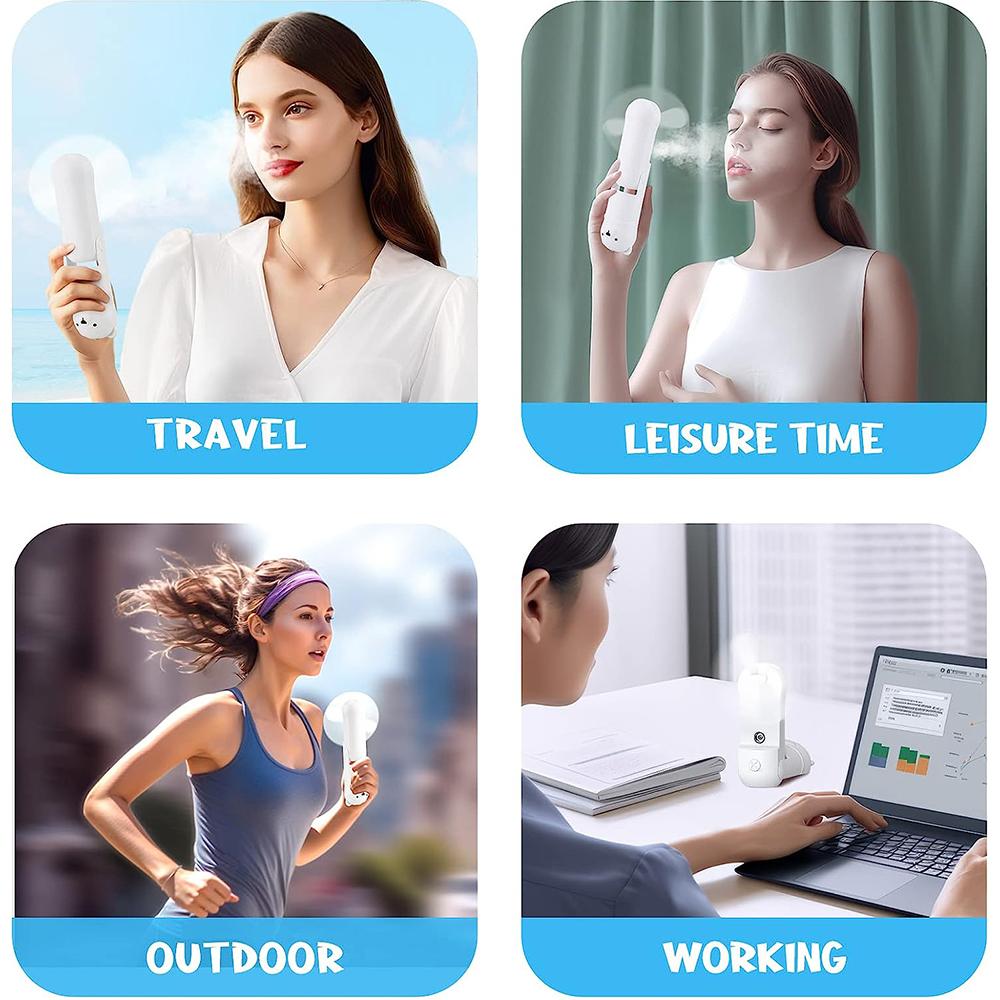 3-Gear White Portable Handheld Mini Misting Fan w/ Rechargeable Battery Operated