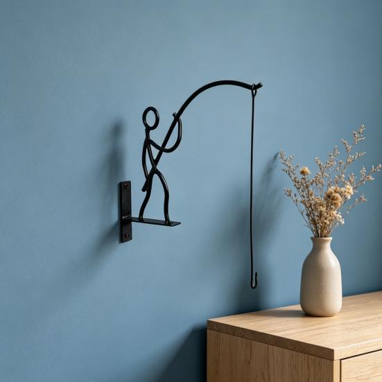 1/2Pcs Suspension Bracket Indoor Plant Hanging Rack with Go Fishing Printing Heavy-Duty Rust-Resistant Metal Wall Hook
