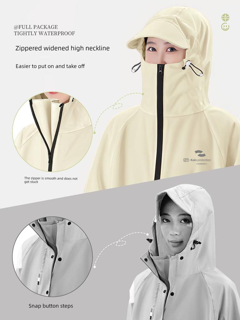 Long Raincoat for Electric Scooter, Full-Body Storm-Proof, Adult Outerwear, Single-Person Women's Style, Separate Rider and Vehicle Use, Specialized