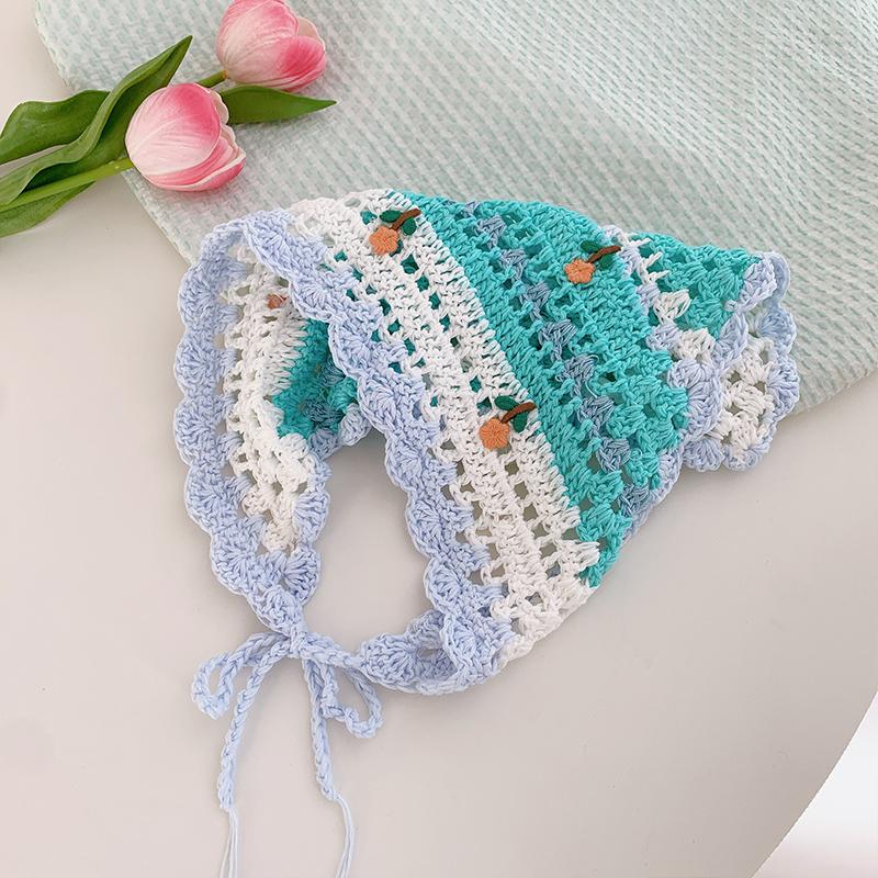 Mint Mambo Wind Floral Knitted Triangular Headscarf Female Bag Head Pastoral Style Seaside Photo Atmosphere Headband Summer