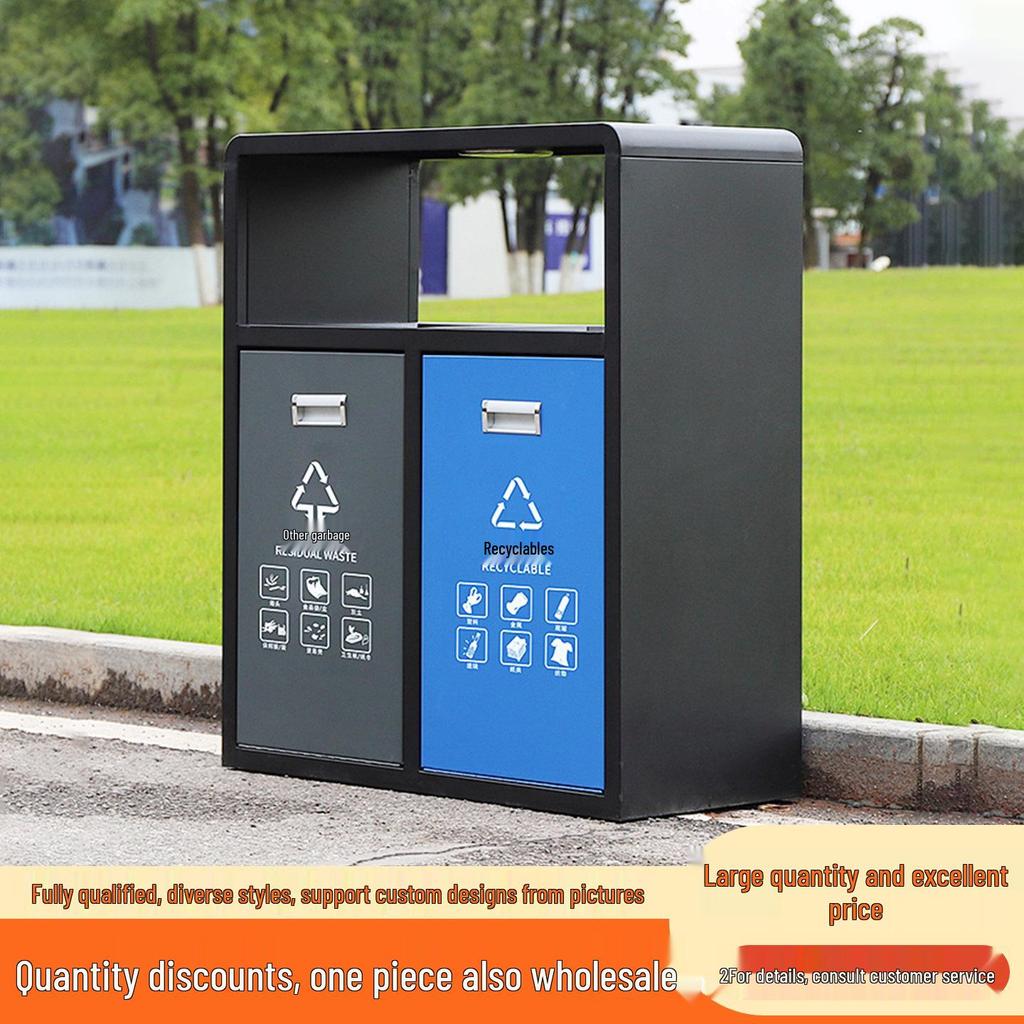 Large Stainless Steel Outdoor Sorting Trash Can for Parks and Commercial Spaces