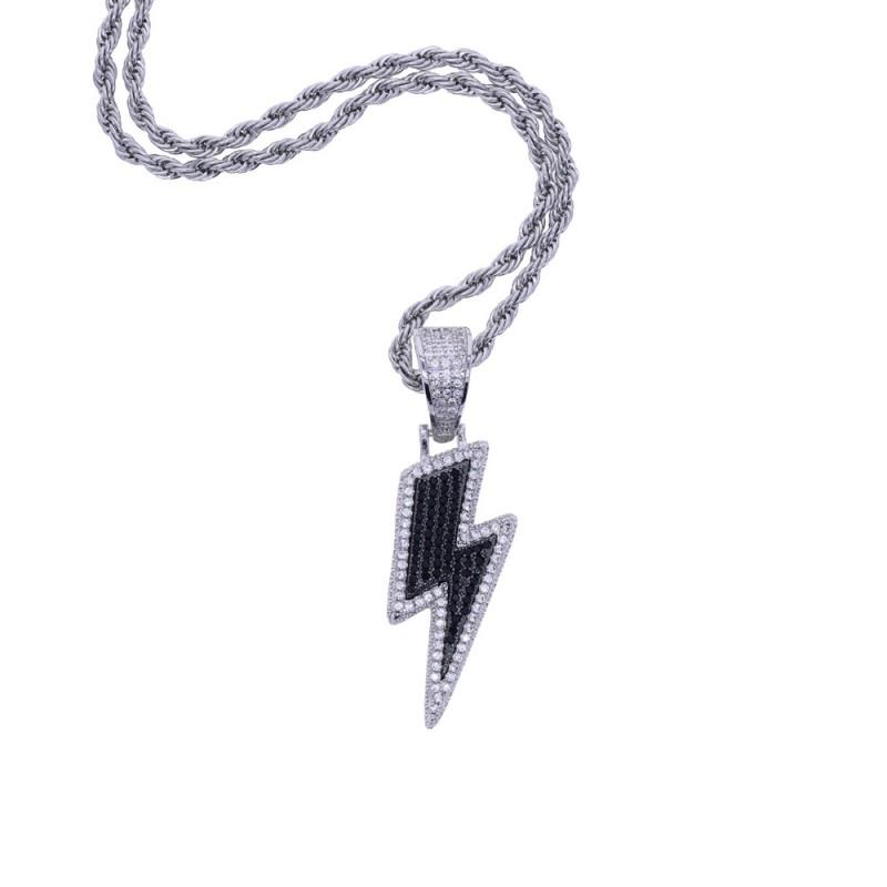 Hip Hop Blitz Anhänger Halskette Mit Zirkonia Akzenten Kupfer Kette Zweifarbig Gold Platin 60cm Geometrischer Schmuck