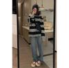 Women's Crew Neck Long Sleeve Sweatshirt Oversized Vintage Striped Color Block Polyester Loose Fit Casual Pullover Top