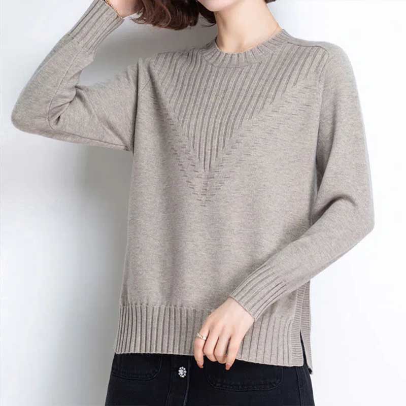 Rundhals-Pullover für Damen, kurz, für Frühling und Herbst, lockere Oberbekleidung, All-Match-Pullover, Schlitz-Bottom-Pullover