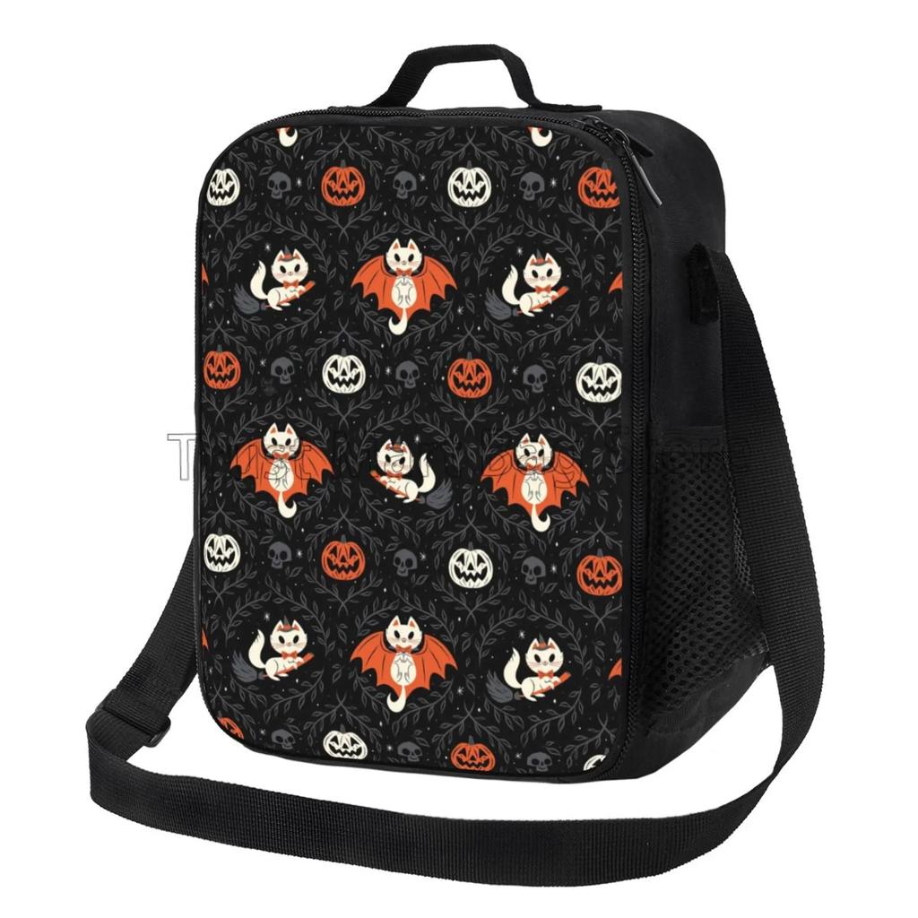 Halloween Bats Goth Insulated Lunch Bag Thermal Meal Tote with Adjustable Strap Reusable Cooler Bento Bag for Travel Work Picnic