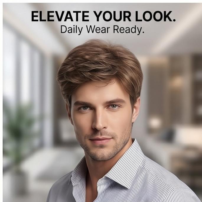 Herren-Kurzhaarperücke, Braun, Hitzebeständig, Synthetisch - Natürlicher Realistischer Stil, Atmungsaktive Verstellbare Kappe für Tägliches & Lässiges Tragen, Sofort lieferbar