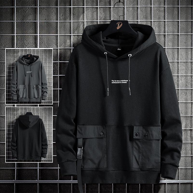 Casual for Spring Autumn Black Grey Hoodie Sweatshirt Men Hip Hop Skateboard Streetwear Clothes