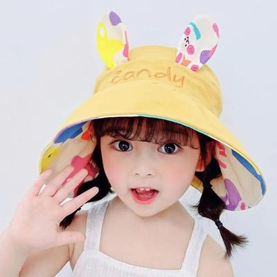 Children'S Sunscreen Hat Summer Boys Girls Large Eaves Double-Sided Empty Top Hat Cute Rabbit Sun Shade Hat