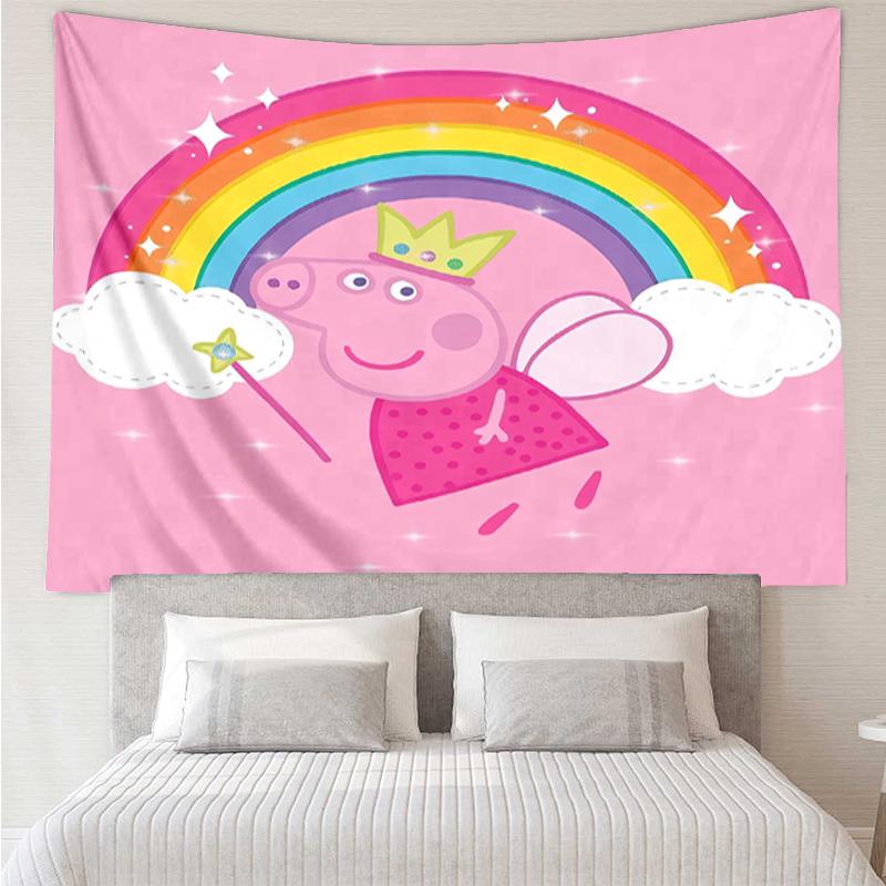 Peppa-Pig Print Tapestry, Backdrop, Easy Setup, Ideal for Bedroom, Office & Living Room, with Aesthetic Wall Hanging Decor.