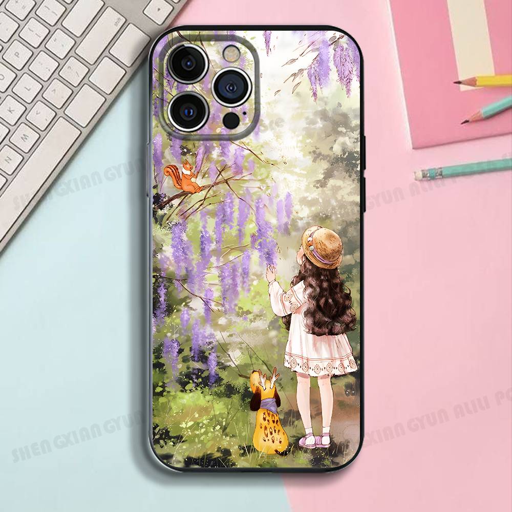 A Story Illustration Black Phone Case For IPhone 17 16 15 14 13 12 13 12 11 Pro Max Plus XS XR Silicone Soft Back Cover