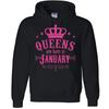 Queens Are Born In January  Hoodie Birthday Girl Pink Crown Best Gift Pullover