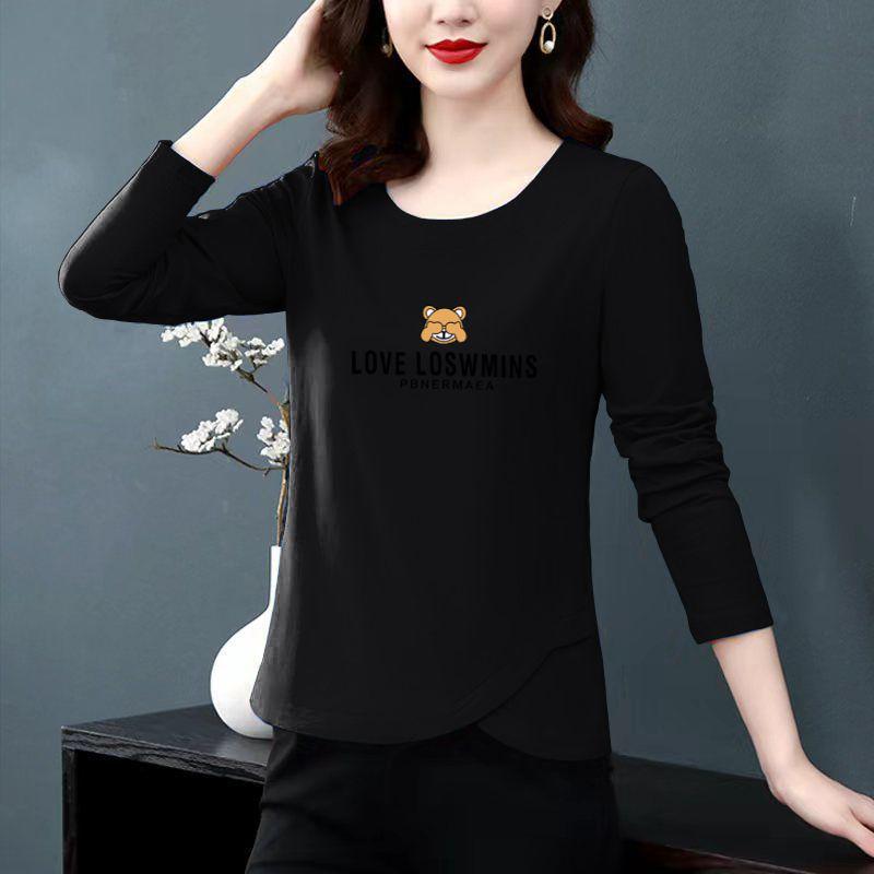 Baumwoll-Langarm-T-Shirt im koreanischen Stil mit unregelmäßigem Schnitt in Übergröße für Damen