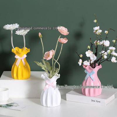 Elegante Imitationskeramik-Kunststoffvase für künstliche Blumen - Handgefertigte DIY-Ornamente für Blumenarrangements
