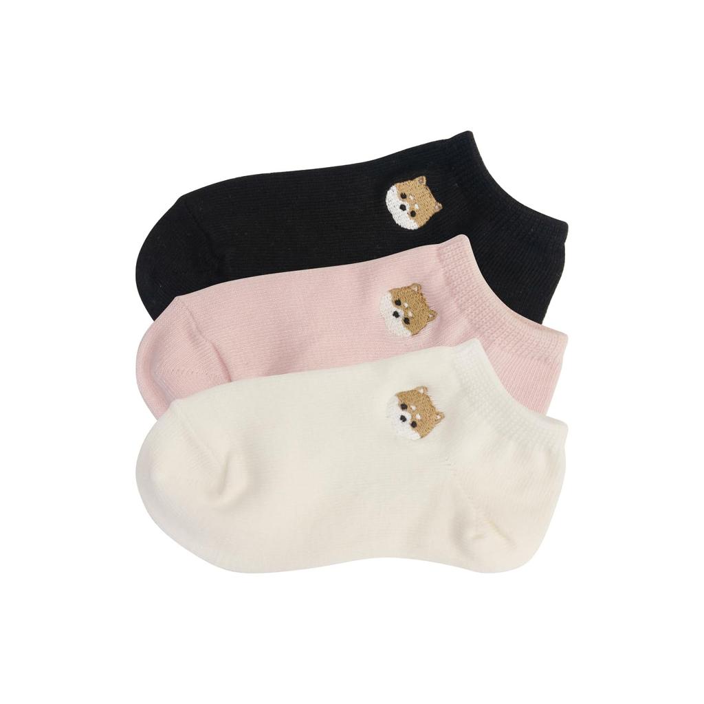 Maeda Senko Wabunbiyori Kids Embroidered Socks Mameshiba and Black 3-Piece (Kids) 3-Color Set Off-White, Pink, Sizes 13cm-18cm