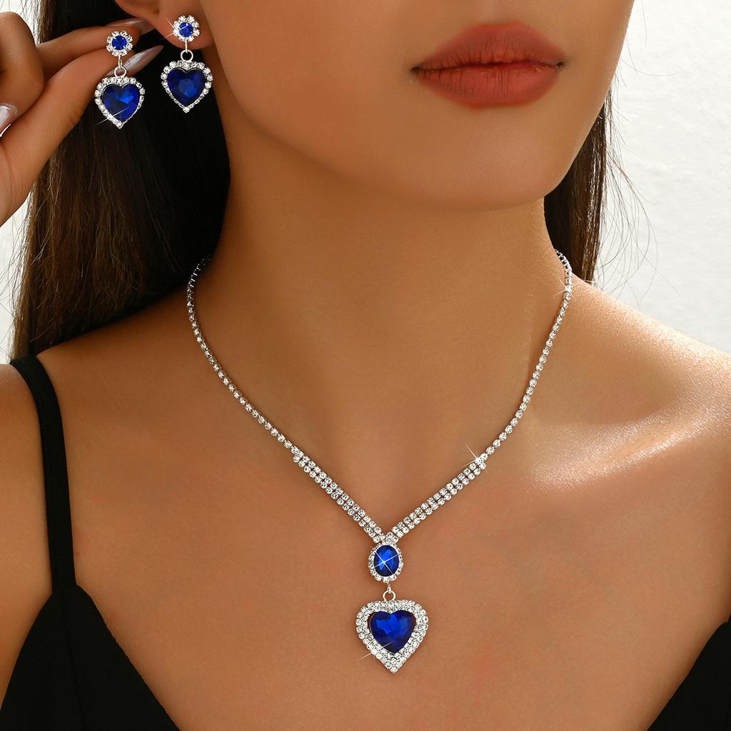 Zarif Şeftali Kalbi Su Damlası Kolye Pençe Zincirli Takı Basit Trend Kolye Küpe Seti