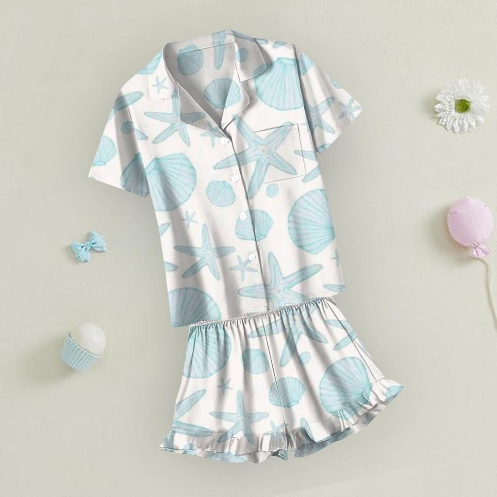 Children's Home Clothes Pajamas Set Short-sleeved Top Shorts Two-piece Set Outer Wear Play Cardigan Clothes