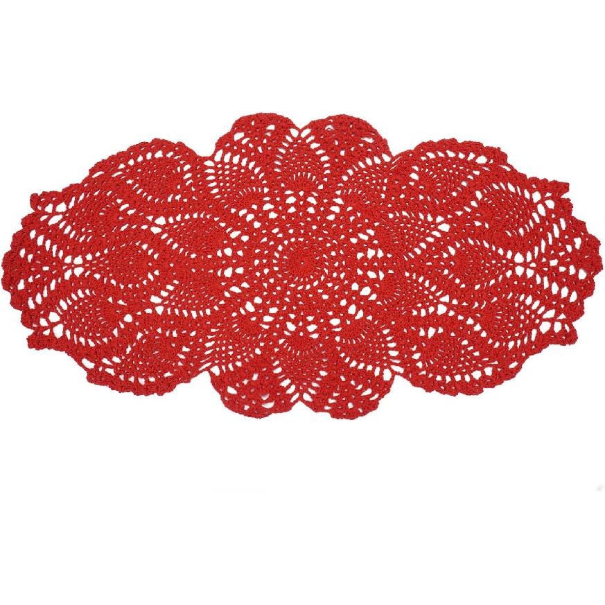 One Piece 23 x 12 Inch Oval Doilies Crochet for Dressers and End Tables Crafts Disposable Small Valentines Doilies Cloth Lace Placemats Coasters Red