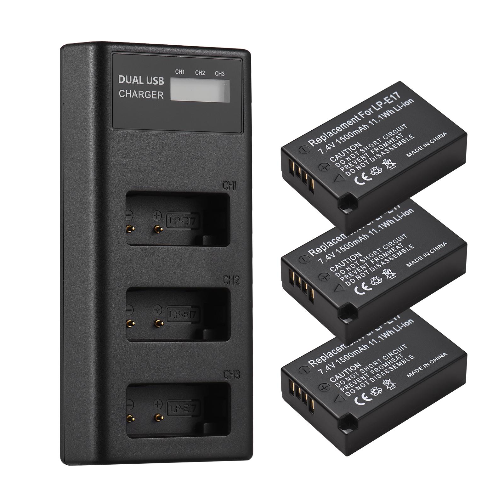 

LP-E17 Зарядное устройство Зарядное устройство на 3 гнезда со светодиодными индикаторами Micro USB и порт типа C + 3 шт. LP-E17 чёрный