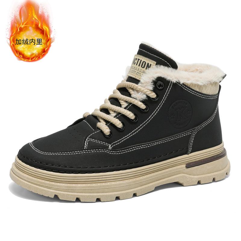 Winter Velvet Martin Boots Men's Trend Versatile High-top Tooling Shoes Thickened Warm Cotton Shoes Thick-soled Casual Short Boots