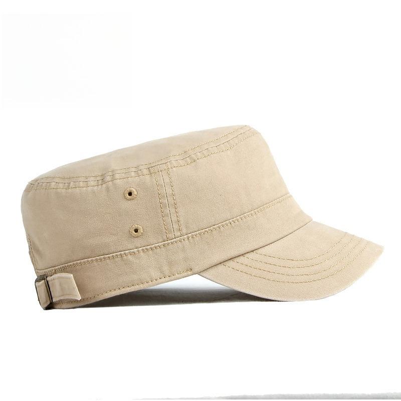 Men's Retro Washed Cotton Military Cap Flat Top Cadet Patrol Hat Summer Breathable Army Peaked Cap Casual Plain Sun Hat
