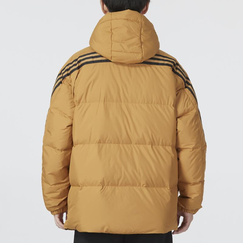 Adidas Logo Print Zip-Up Hooded Down Jacket With Letter Stripes Men Outerwear Yellow HN2087