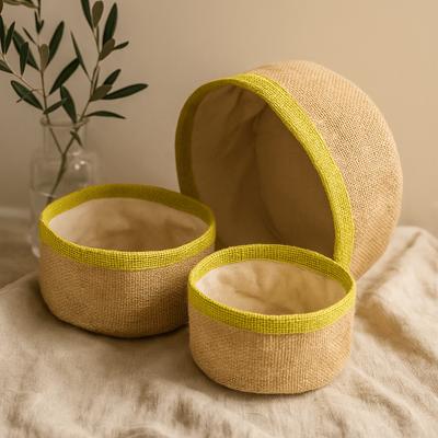 Natural Jute Baskets Set of 3, Olive