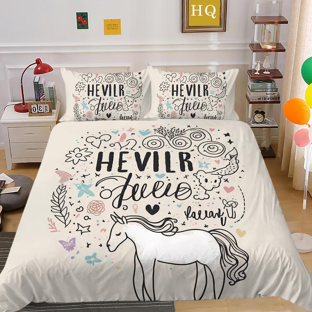 Home Bedding Set Woman 3D Unicorn Cartoon Lovely Home Bedclothes Twin Full Size Polyester Bed Set Cover