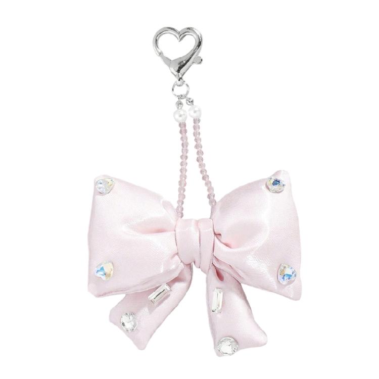 

Adorable Rhinestones Bows Keyring Bag Decoration Fabric Multifunctional Keychain Portable Daily Essential рожевий