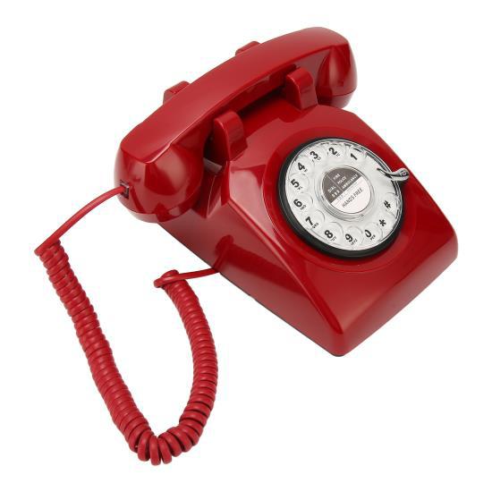 Retro Otočný Telefon Staromódní Vintage Pevná Linka s Mechanickým Zvonkem Reproduktor pro Domácnost Kancelář Hotel Červený