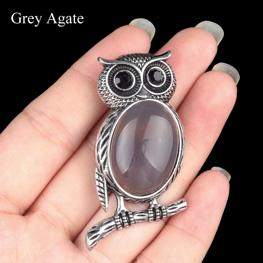 1Pc, Halloween Owl Shape Reiki Healing Crystal Pendant Brooch Pin, Unique Dual Purpose Design, for DIY Unisex Necklace Accessories or Hanging Clothes