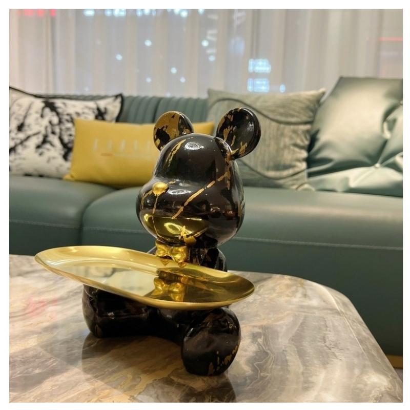 Trendy Colorful Graffiti Bear Abstract Resin Storage Statue Cute Doodle Animal Organizer Desk Holder for Home Office Ornaments