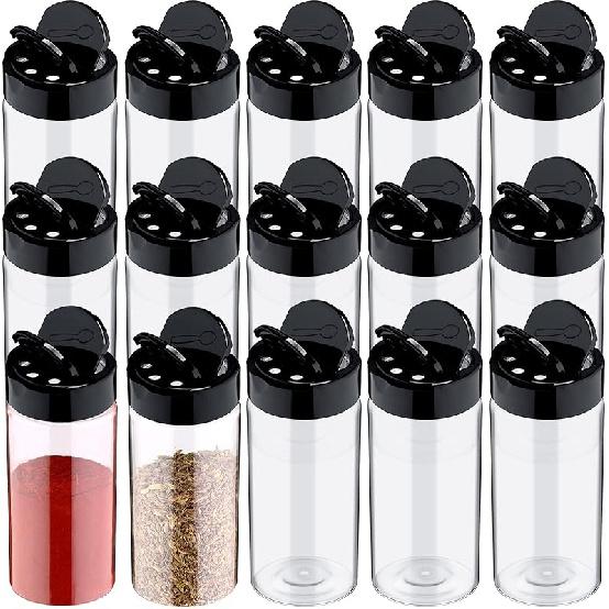 Mimorou 40 Pack Plastic Spice Jar with Shaker Lids Seasoning Containers 3.5 oz Plastic Spice Container with Black Lids Seasoning Jars for Kitchen