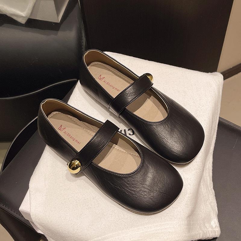 

Flat single shoes women s new spring and summer Mary Jane shoes gentle wind evening shoes small leather shoes Doudou shoes 40 чёрный