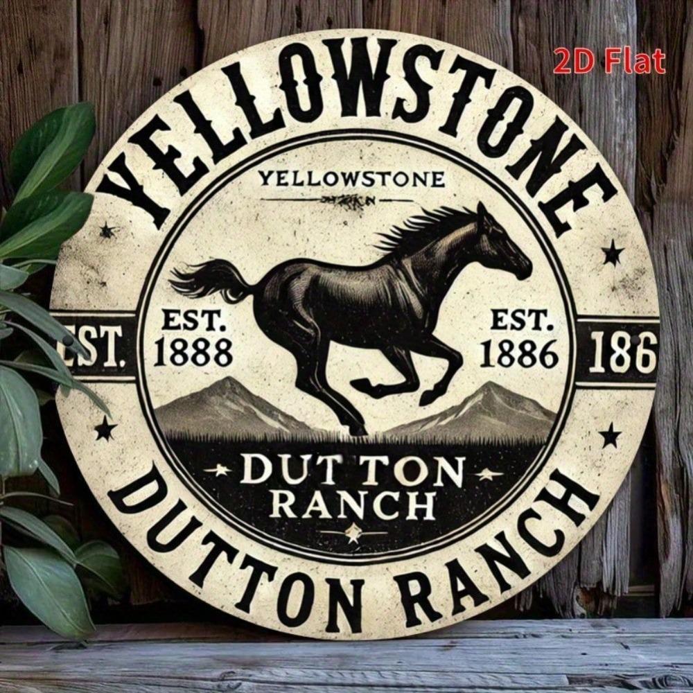 Cartello in Metallo con Cavallo Montagna Rustico Decorazione Murale Western Yellowstone
