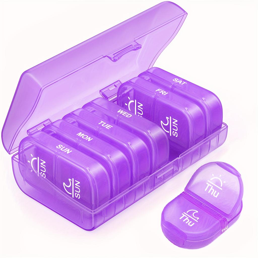 Weekly Pill Organizer 2 Times a Day, AM PM Pill Box 7 Day with One-Side Large Opening Design for Easy Filling