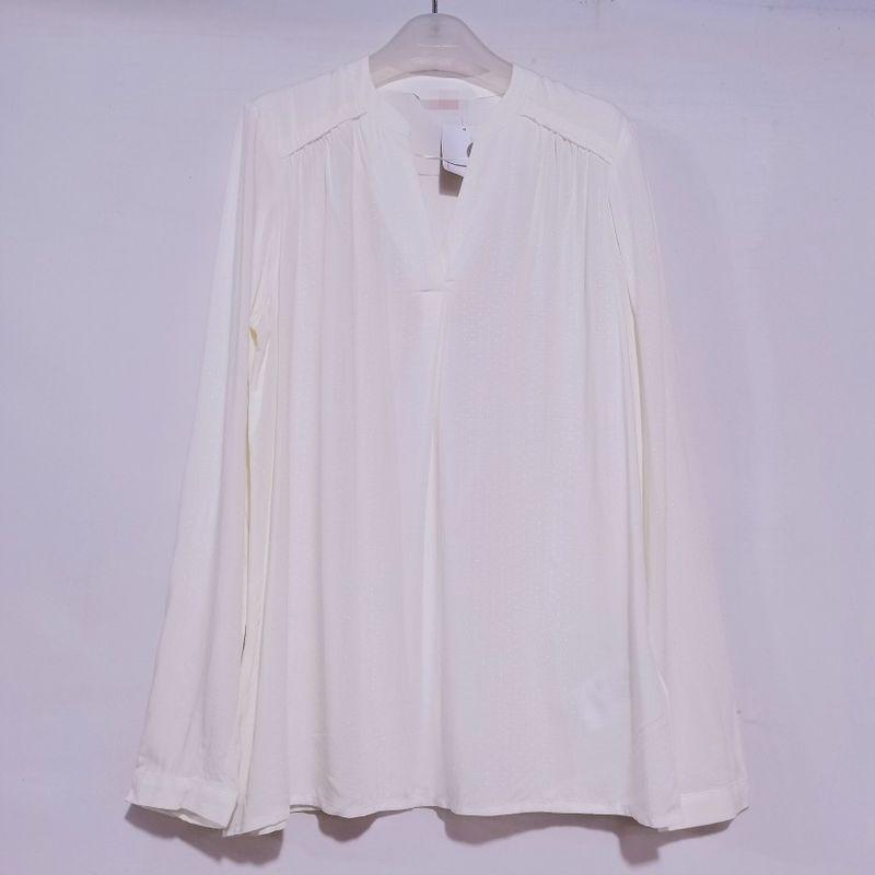 Export French Original Single Cut Label Cotton Silk V Neck Long Sleeves Pullover Shirt Female Printed Bottoming Shirt Professional White New