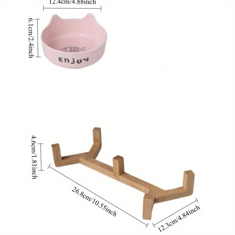 3pcs/set (1pc Rack + 2pcs Bowl) Non-Slip Ceramic Double Pet Food Bowl for Cats and Dogs - Prevents Spills and Slips