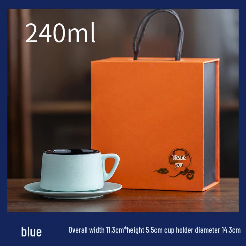 High-End Handmade Blue and Yellow Ceramic Coffee Cup & Saucer Set: Perfect for Housewarming, Weddings, or New Home Gifts