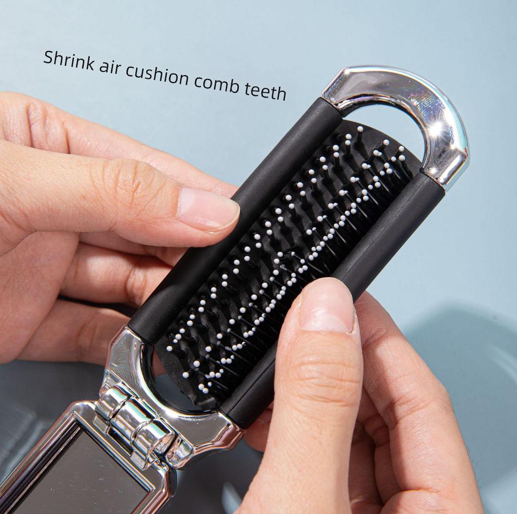 Dual-Function Folding Air Cushion Mini Massage Comb with Mirror