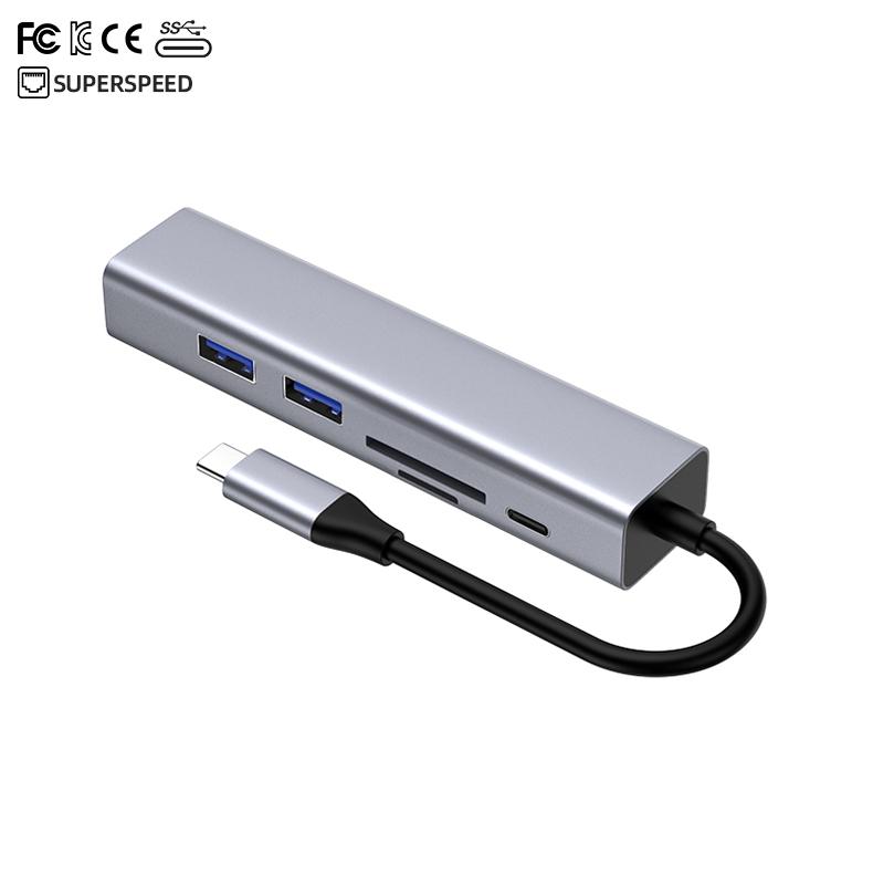 Fabrik USB-Hub 6 in 1 HDMI-Hub USB C auf 2x USB 3.0 PD Schnellladung SD/TF-Kartenleser RJ45(1000Mbps)  Hub-Dockingstation