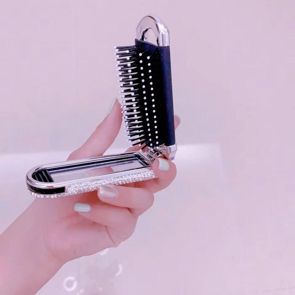 Portable BlingBling Comb Mirror 2 in 1 Air Cushion Comb Folding Hair Brush  Styling Tool