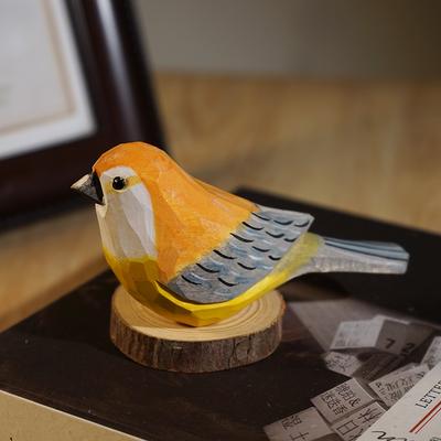 Hand Carved Wooden Bird Cute Sparrow Parrot Chickadee Animal Desktop Decor Original Wood Style